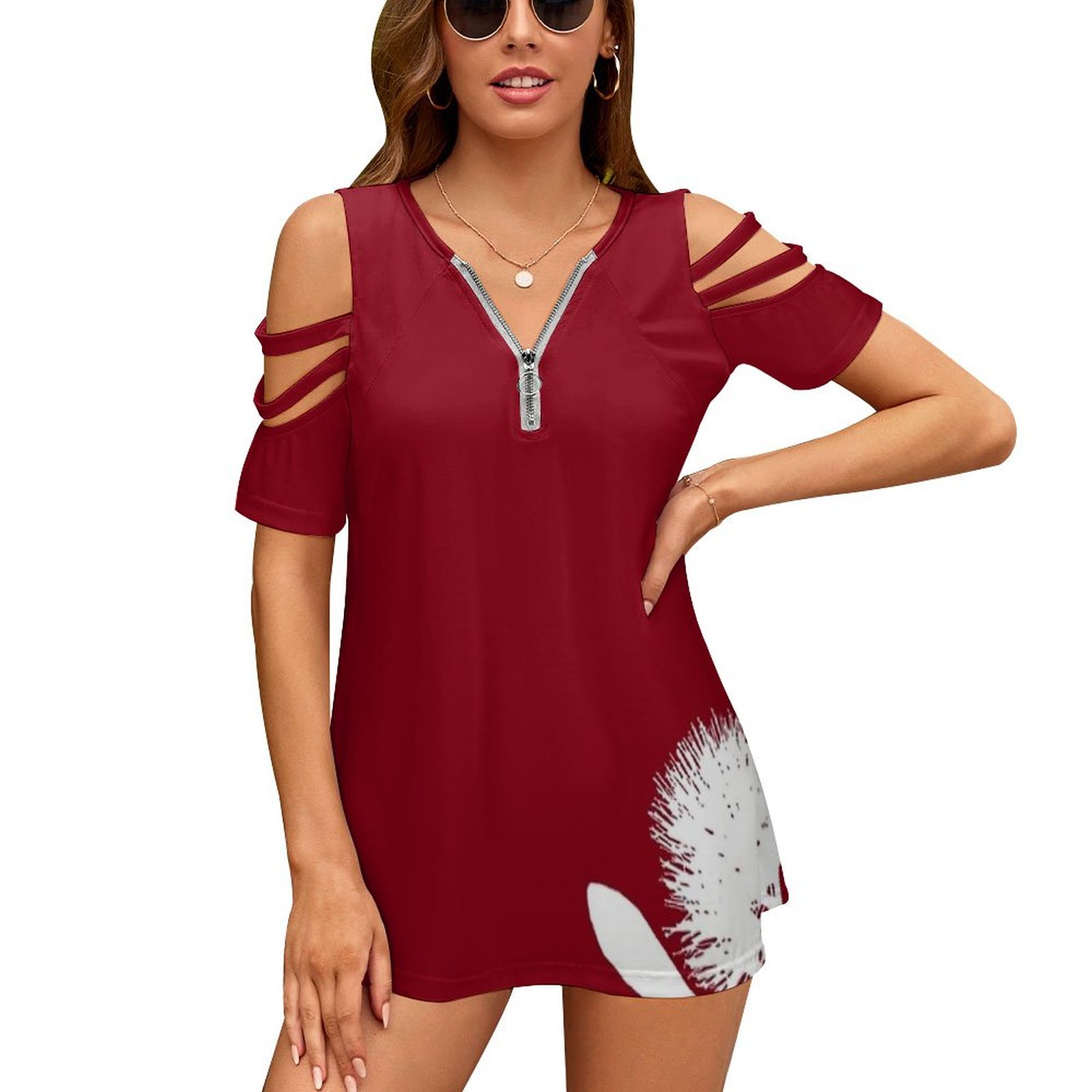 Women Fashion Nz - Pohutukawa-Weiß auf Rot Damen Reißverschluss Sexy