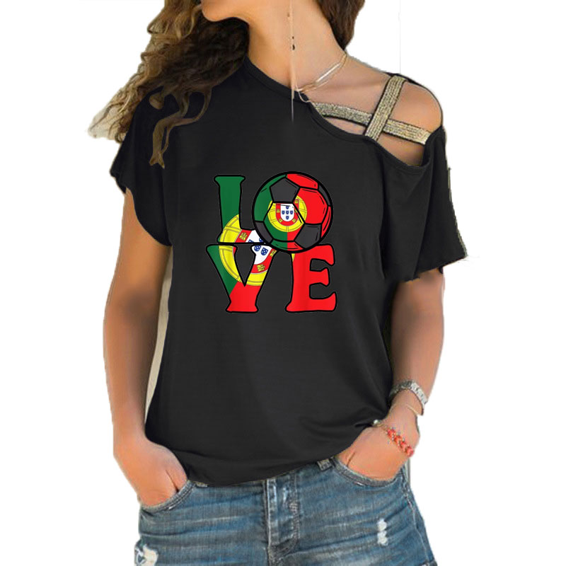 Women'S Fashion Portugal - Damen Locker Sitzendes T-Shirt mit Schrägausschnitt