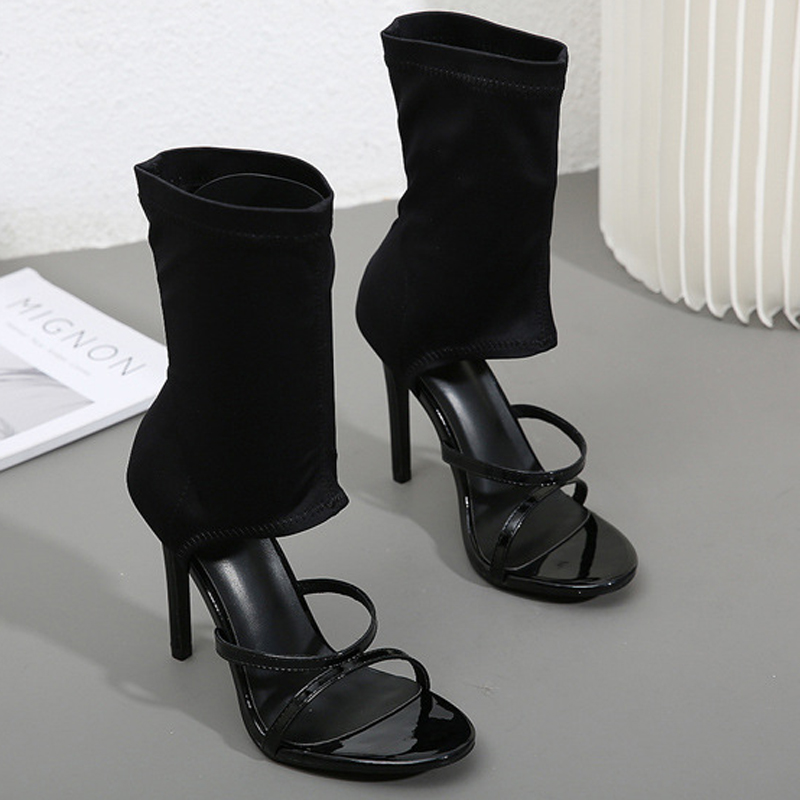Women'S Fashion Boots - Modische High-Top-Stiefel aus elastischem Stoff, Sandalen
