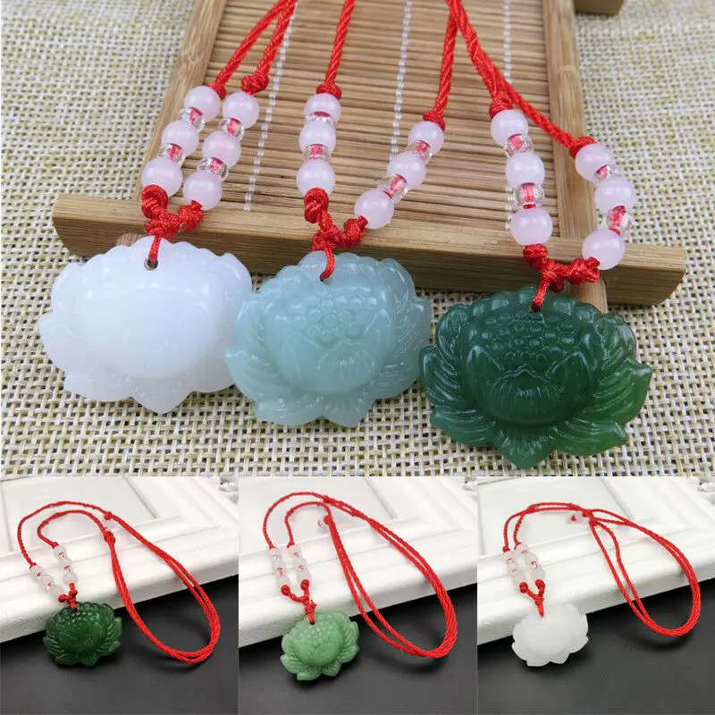 Women Fashion Jewellery - Natürliche Grüne Jade Lotus Anhänger Perlen