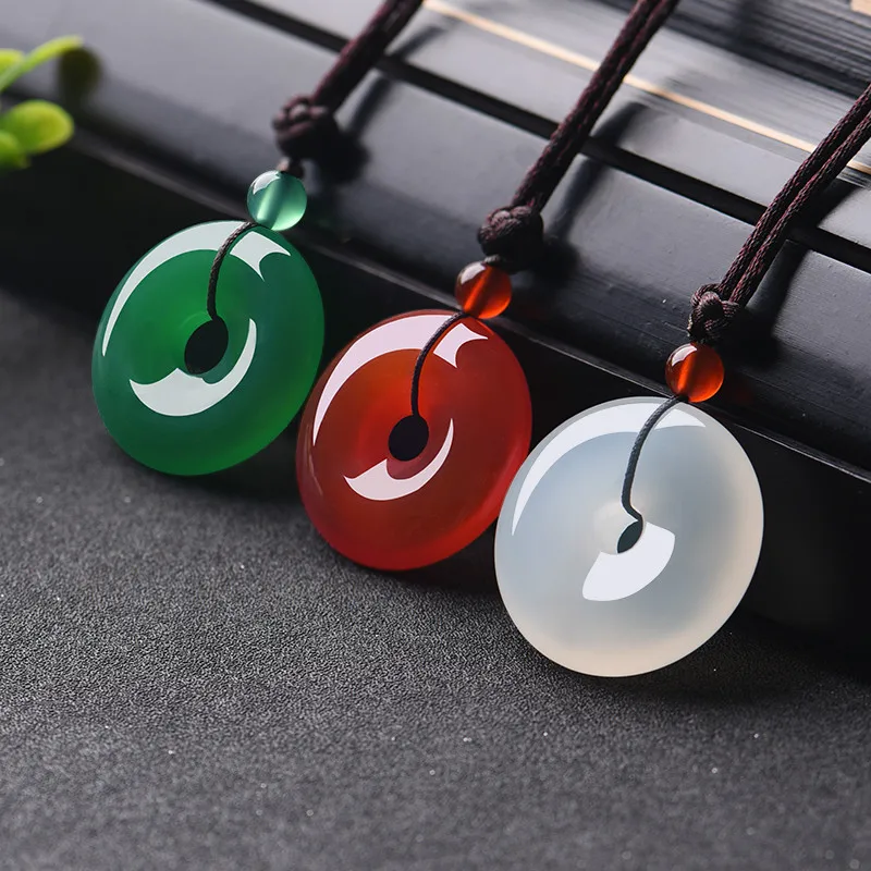 Women Fashion Jewellery - Natürliche mehrfarbige Jade-Donut-Anhänger-Achat-Halskette, Modeaccessoires, Charm-Schmuck, geschnitztes