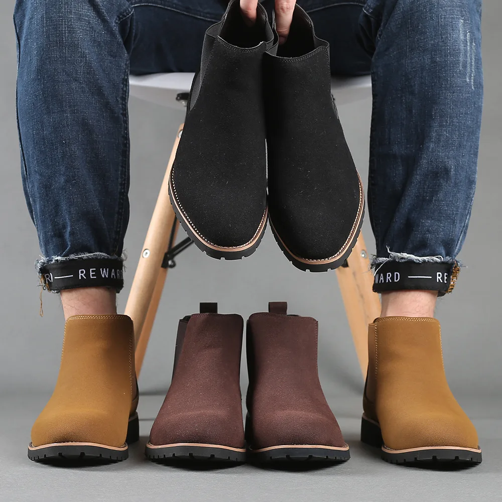 Women'S Fashion Business Casual - Herren-Stiefeletten, britischer Stil, Wildlederstiefel, modische Chelsea-Stiefel