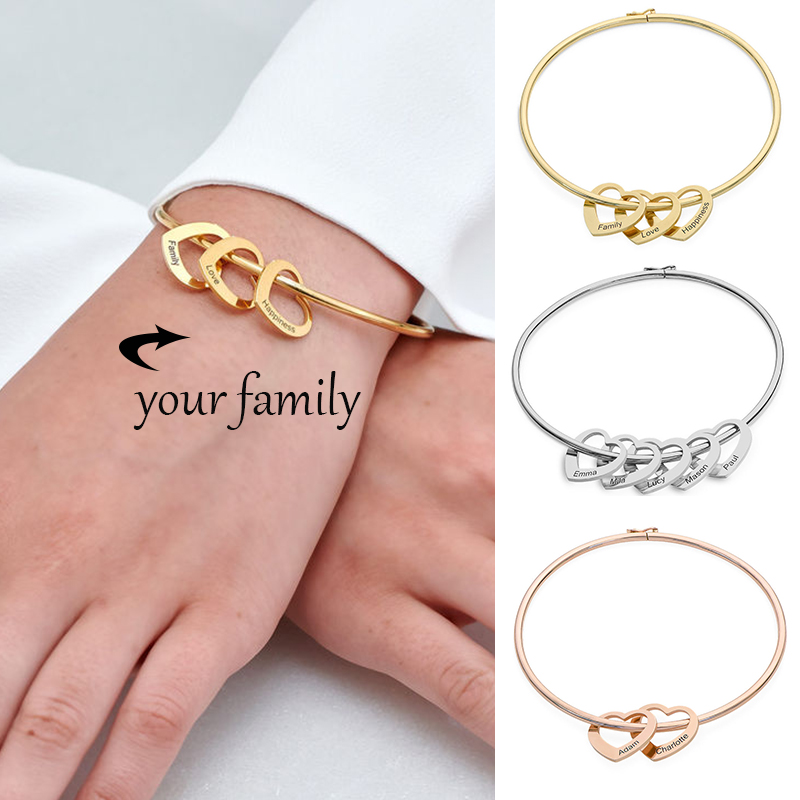 Women Fashion Name Ideas - Personalisiertes Herz-Charm-Armband mit Gravierten Namen Edelstahl-Armbänder