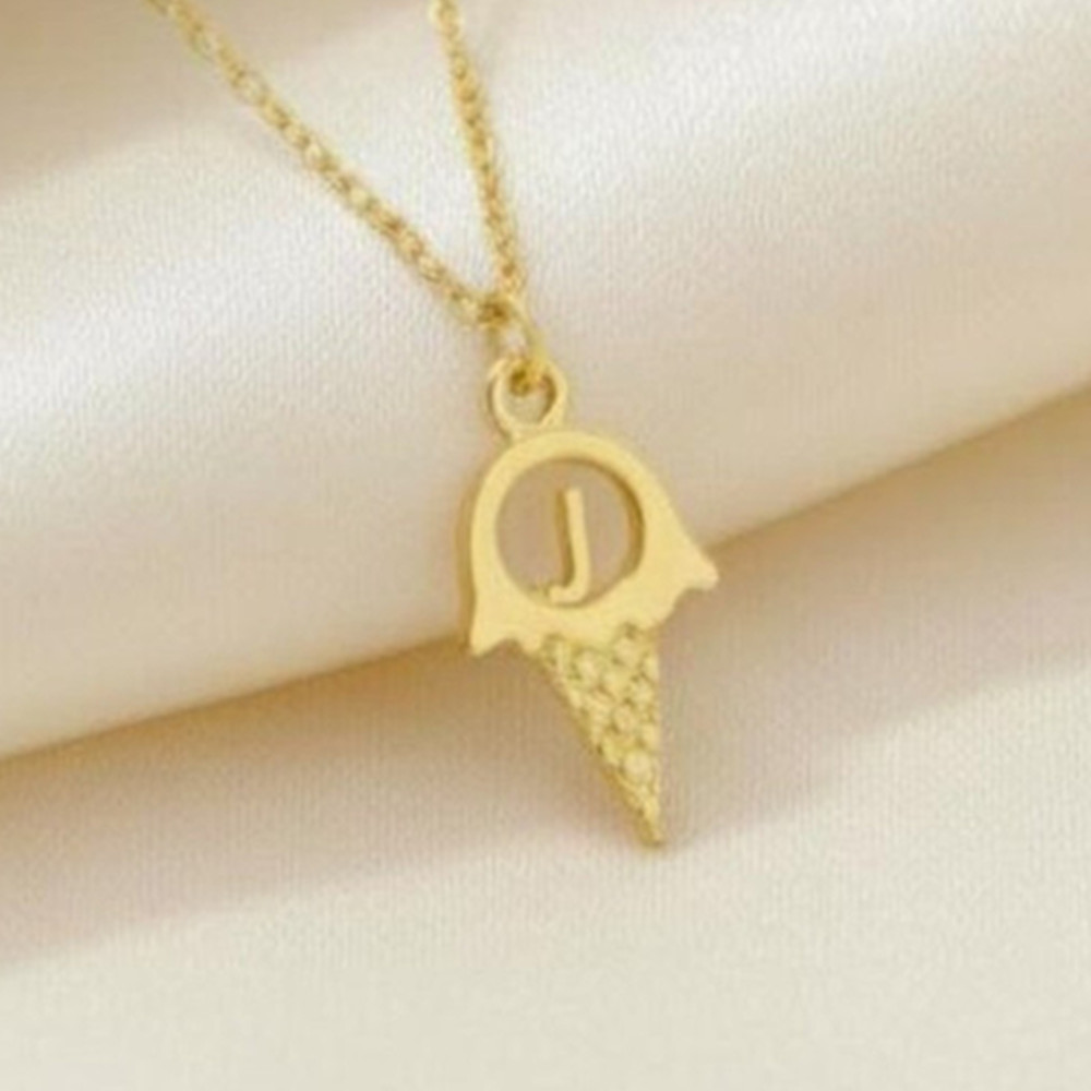 Women Fashion Dress Names - Personalisierte A-Z Initialen-Halskette mit Eiscreme-Design, Sommer-Schmuck
