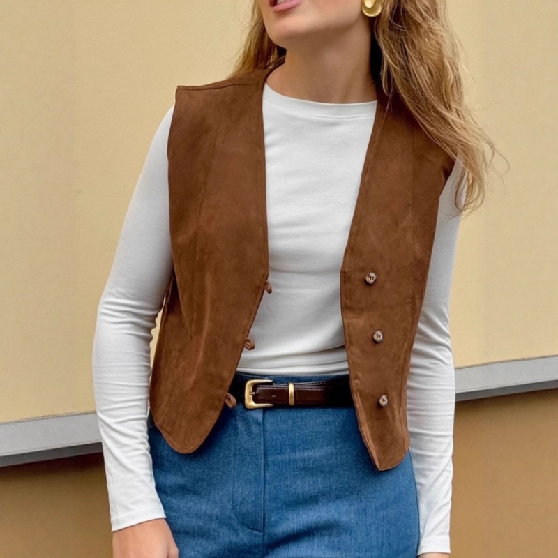 Women'S Fashion Utility Vest - FL Damen Vintage Street Style Einfarbige